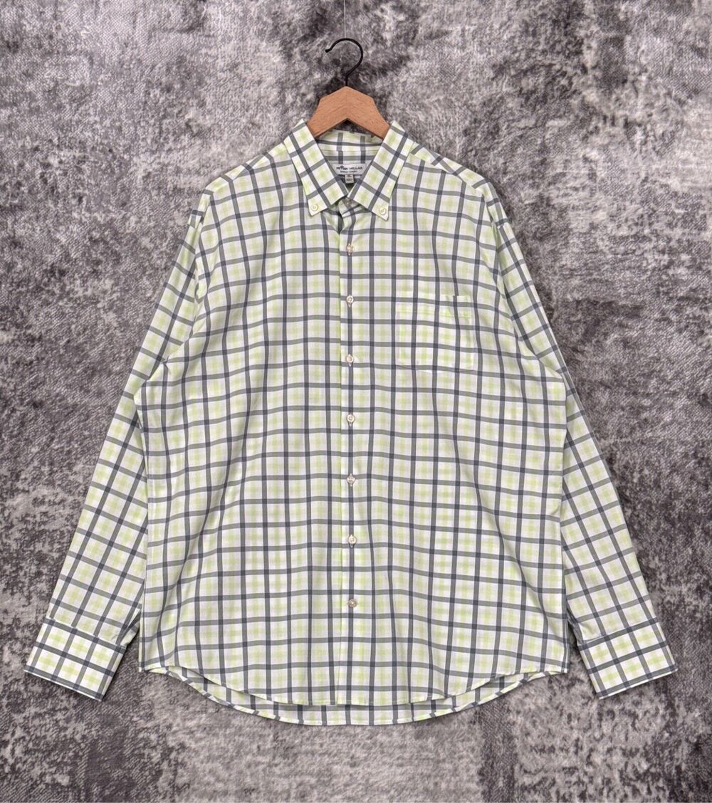 Peter Millar Shirt XL Mens Summer Comfort Yellow Plaid Long Sleeve Casual